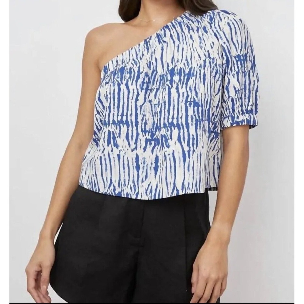 Rails Jayla One Shoulder Top Cobalt Shibori Blue White Organic Cotton Size Large
